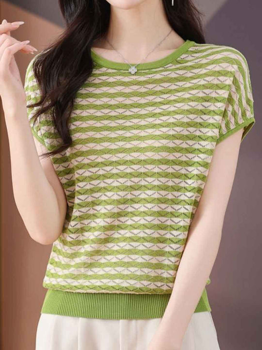 Khloe Loose Crew Neck Striped Knitted Top