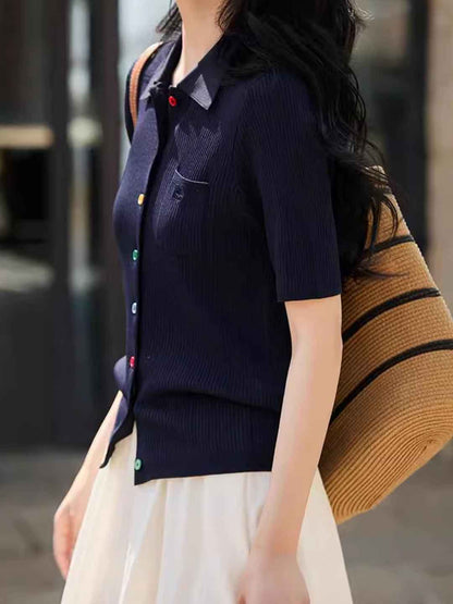 Molly Classic Lapel Multicolor Button Knitted Cardigan