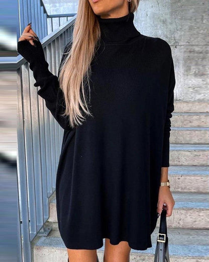 Elegante jersey negro de punto con cuello alto para mujer | Ideal para otoño/invierno
