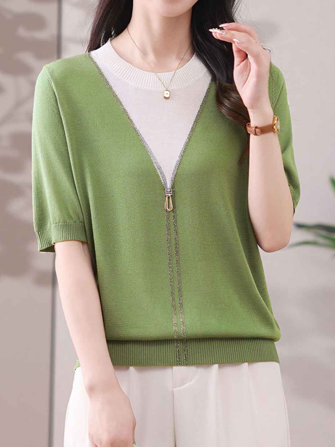 Molly Casual Crew Neck Colorblock Knitted Top
