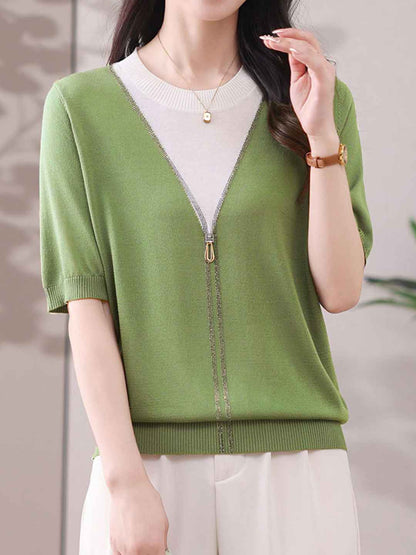 Molly Casual Crew Neck Colorblock Knitted Top