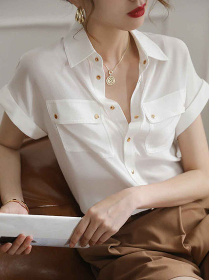 Makayla Retro Lapel Solid Color Shirt