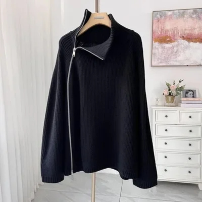 Jersey informal de cuello alto para mujer con cremallera lateral | Ideal para otoño/invierno