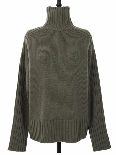 Jersey de cuello alto acanalado extragrande para mujer | Ideal para otoño/invierno