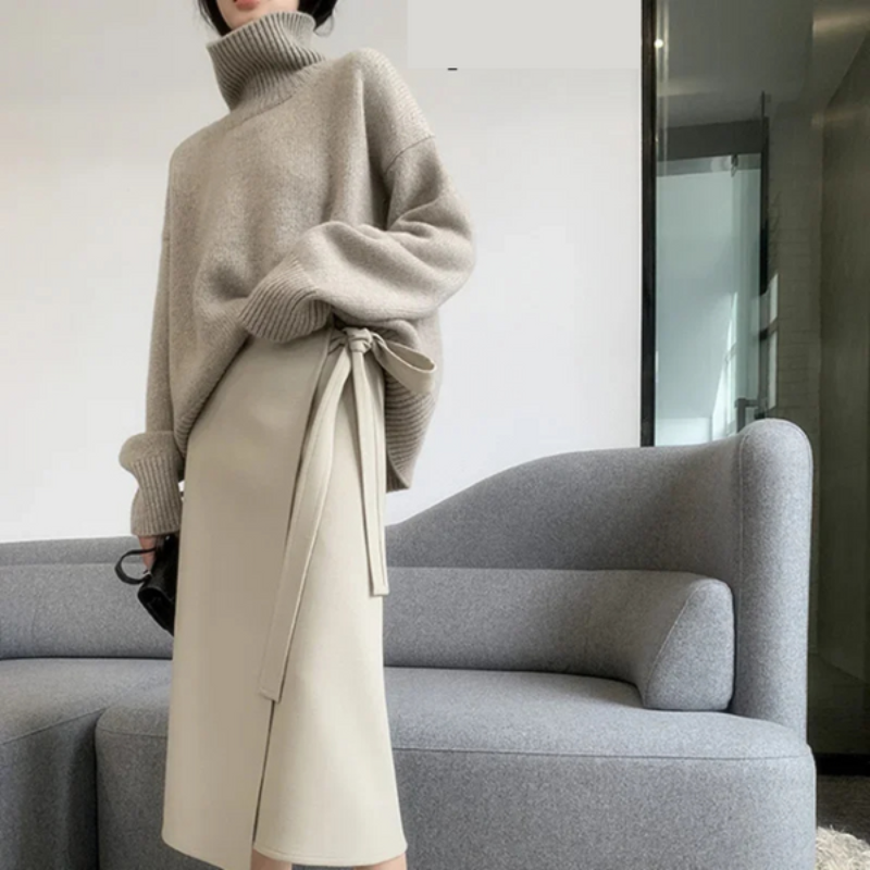 Jersey de cuello alto de punto extragrande para mujer | Ideal para otoño/invierno