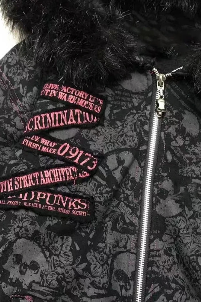 Goth Skull Print Y2K Hoodie