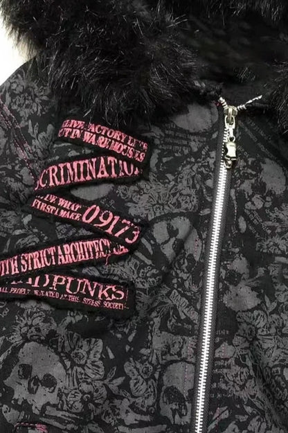 Goth Skull Print Y2K Hoodie