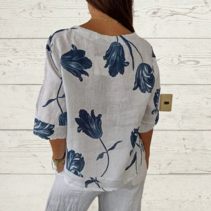 Camisa elegante con cuello en V y estampado floral | Ideal para el verano