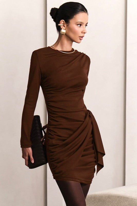Draped Side Ruching High Waist Cocktail Dress