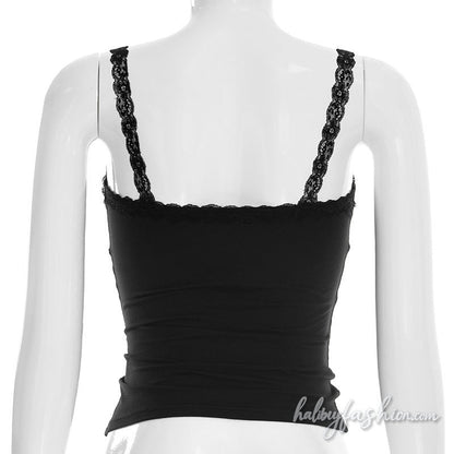Lace hem v neck backless solid cami top
