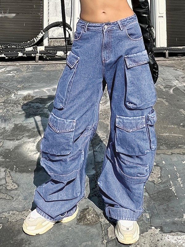 Washed Multi Pocket Cargo Jeans