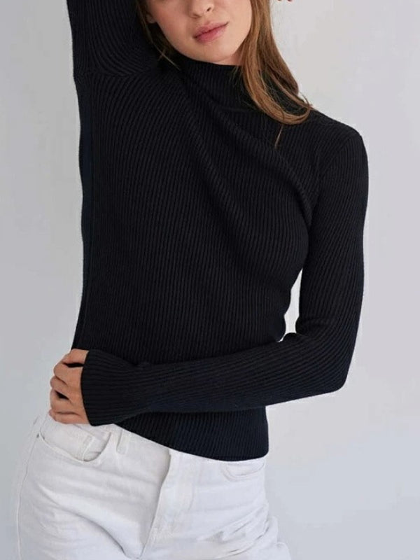 Solid Mock Neck Slim Knit Sweater