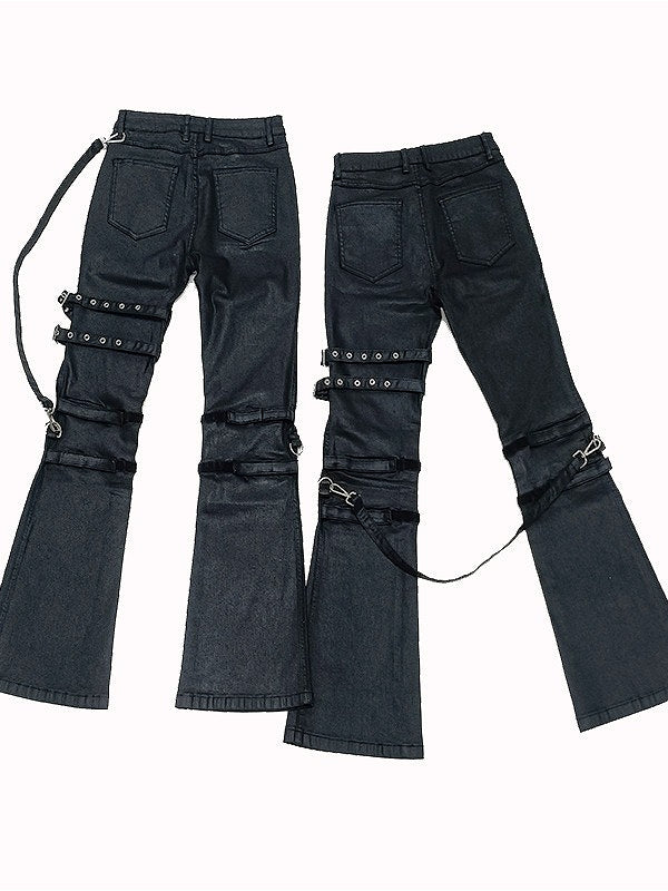 Punk Strappy Metal Buckle Flare Pants