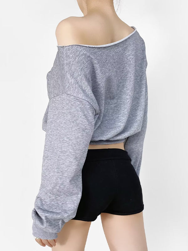 Off-The-Shoulder Long Sleeves With Bateau Neckline Sweatshirts
