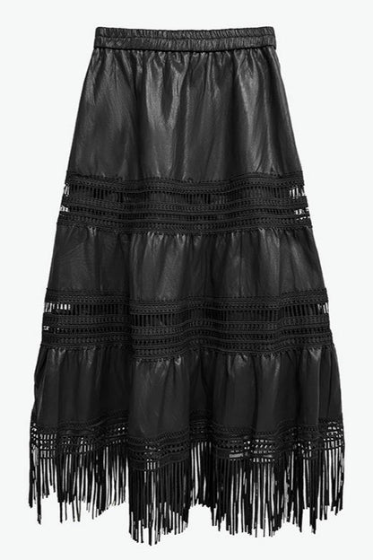 Tassel PU Leather Punk A-Line Slim Skirt