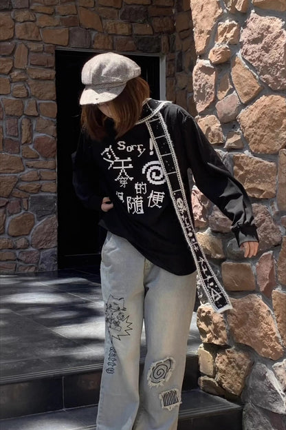 Harajuku Skull Print Knit Scarf