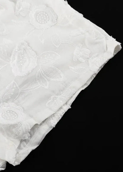 Floral Breeze - Sheer EmbroideRed Shirt & High-Waist Shorts Set