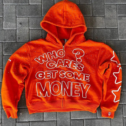 Unisex Goth Print Zip Hoodie