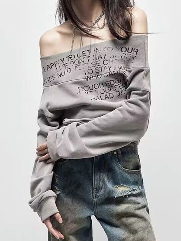 Letter Print Off Shoulder Sweatshirt