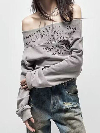 Letter Print Off Shoulder Sweatshirt