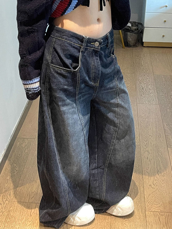 Vintage Navy Blue Straight Boyfriend Jeans