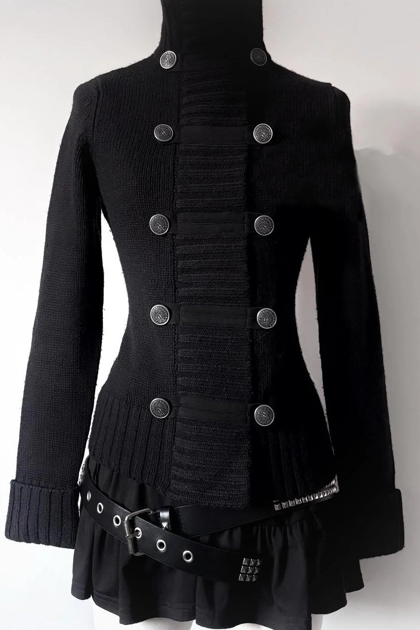 Gothic Metal Button Knitted Cardigan Sweater