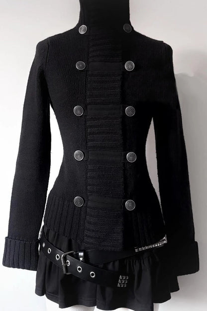 Gothic Metal Button Knitted Cardigan Sweater