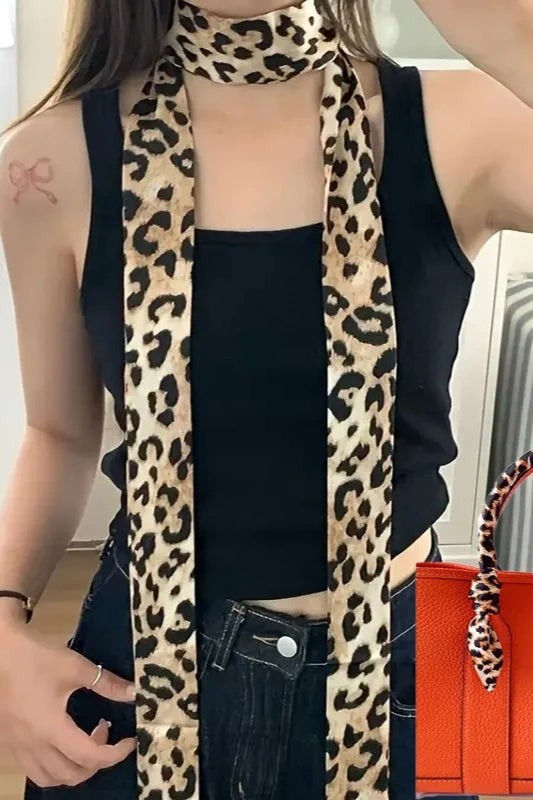 Retro Leopard Print Silk Ribbon Hair Neck Bag Scarf