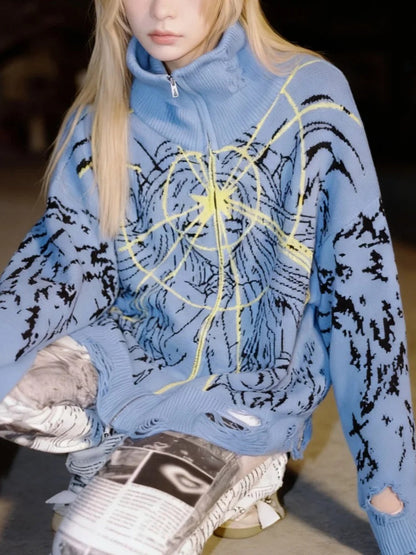 Y2K Angel Cartoon Print Zipper Coat