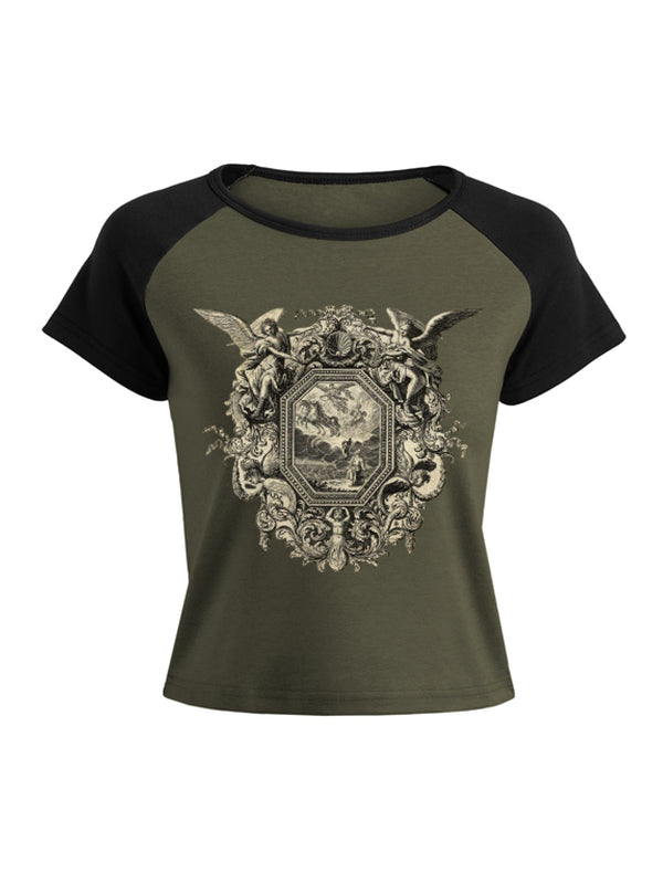 Raglan Sleeves Printed Short Sleeve Tee