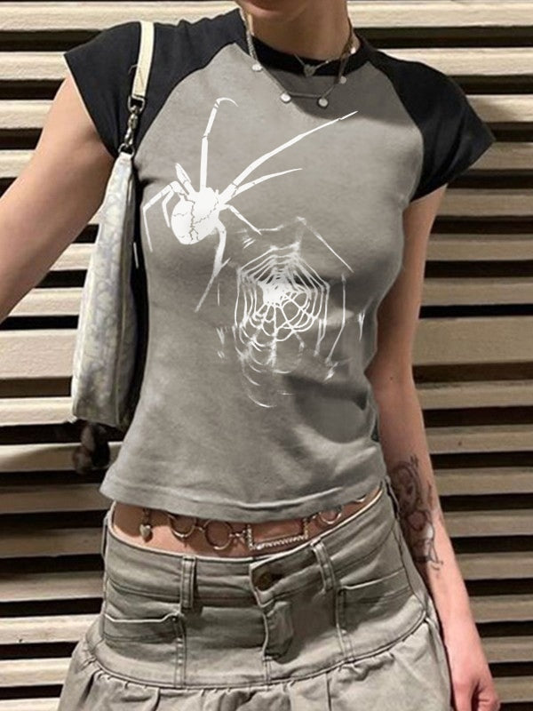 Spider Web Raglan Sleeve Cropped Top
