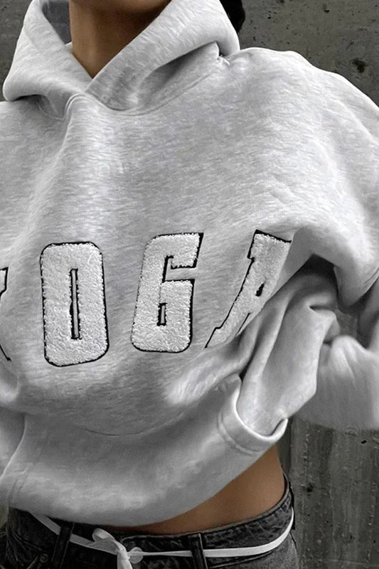 Casual Gray Embroidered Hoodie