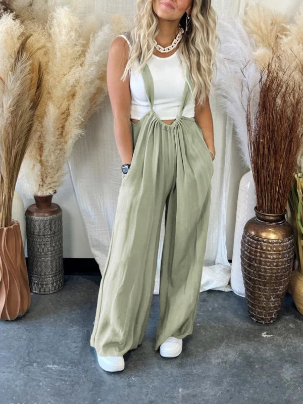 Women's Casual High Waist Jumpsuit Two Piece Set with Ruffles Pocket | Ideal for Spring/Summer