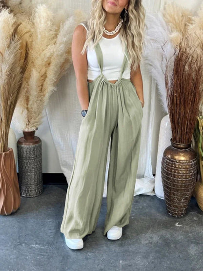 Women's Casual High Waist Jumpsuit Two Piece Set with Ruffles Pocket | Ideal for Spring/Summer
