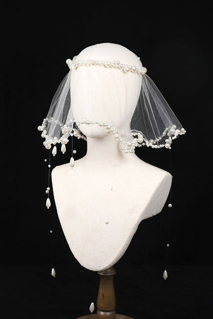 Elegant Retro Pearl Tassel Veil