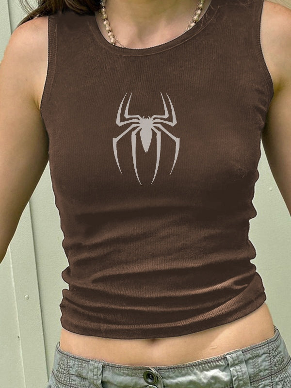 Street Spider Ribbed Cropped Tank Top