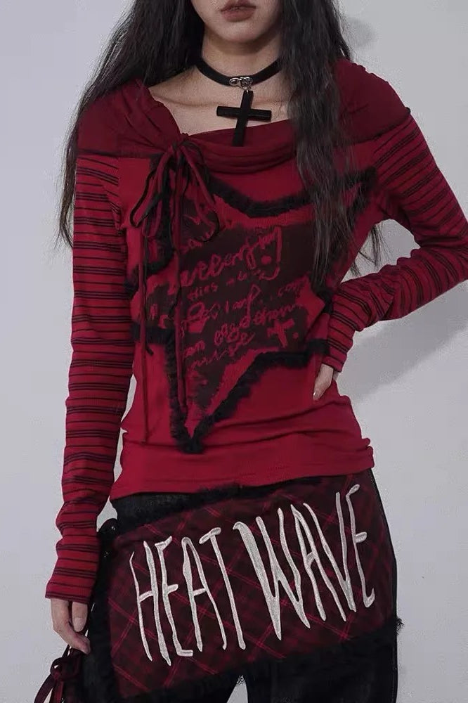 Vintage Goth Striped Off Shoulder Knit Top