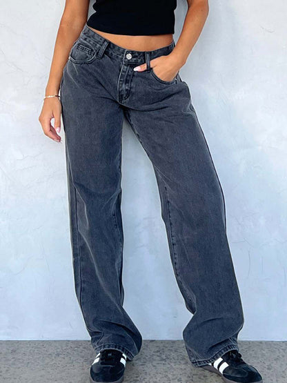Versatile Simple Midriff Boyfriend Jeans