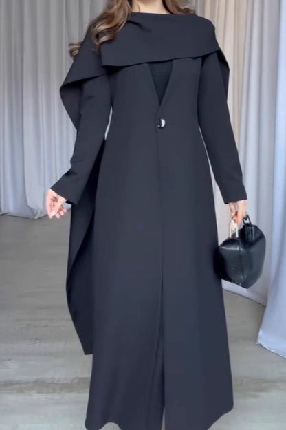 Cape Sleeve Solid Color Long Overcoat