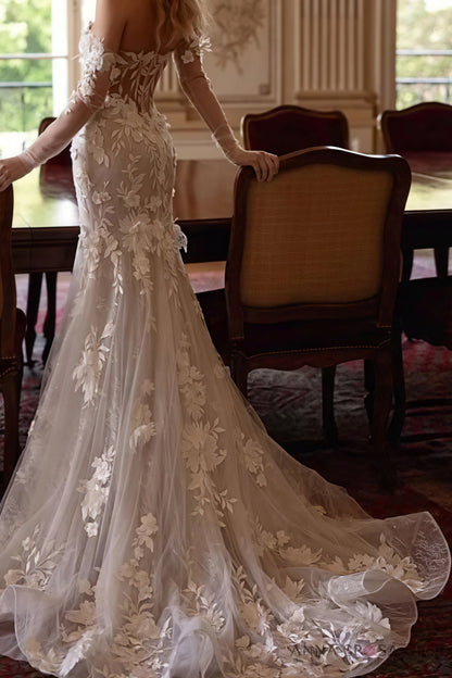 Bohemian Lace Mermaid Train Wedding Dress
