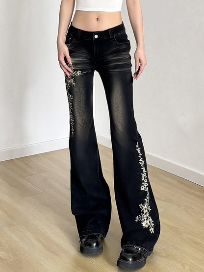 American Vintage Rose Embroidery Flare Jeans