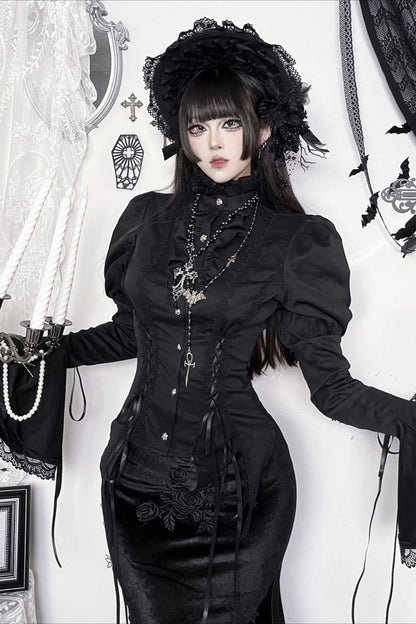 Versatile Dark Lolita Flare Sleeve Blouse