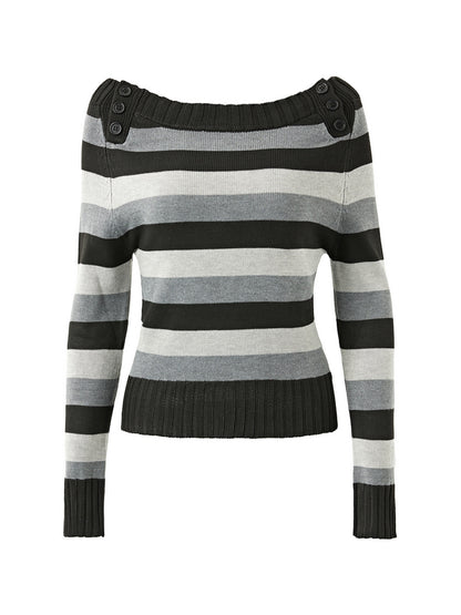 Stripe Button Decor Knit Sweater