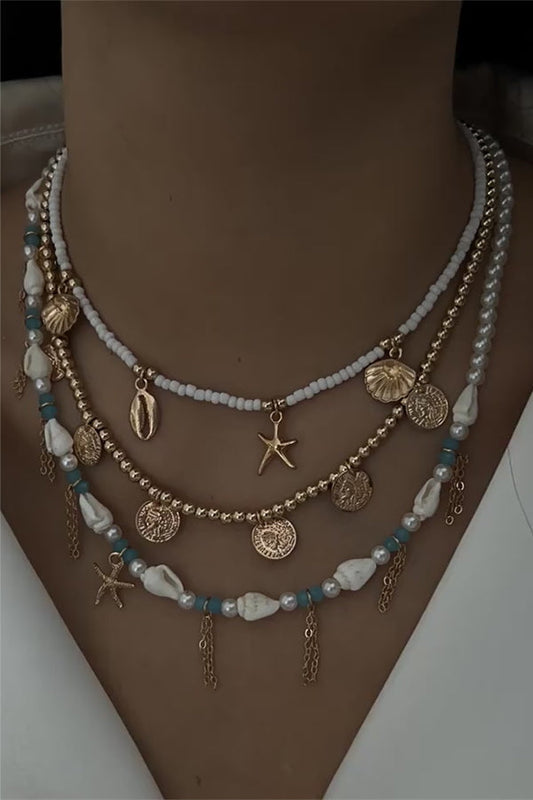 Holiday Style Conch and Starfish Stacking Necklace
