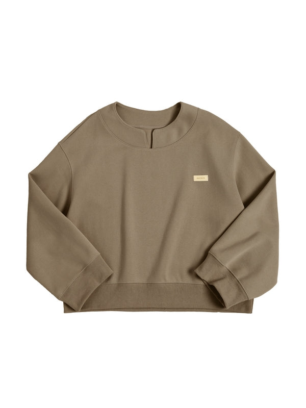 Solid Color V Neck Label Decor Oversized Hoodie