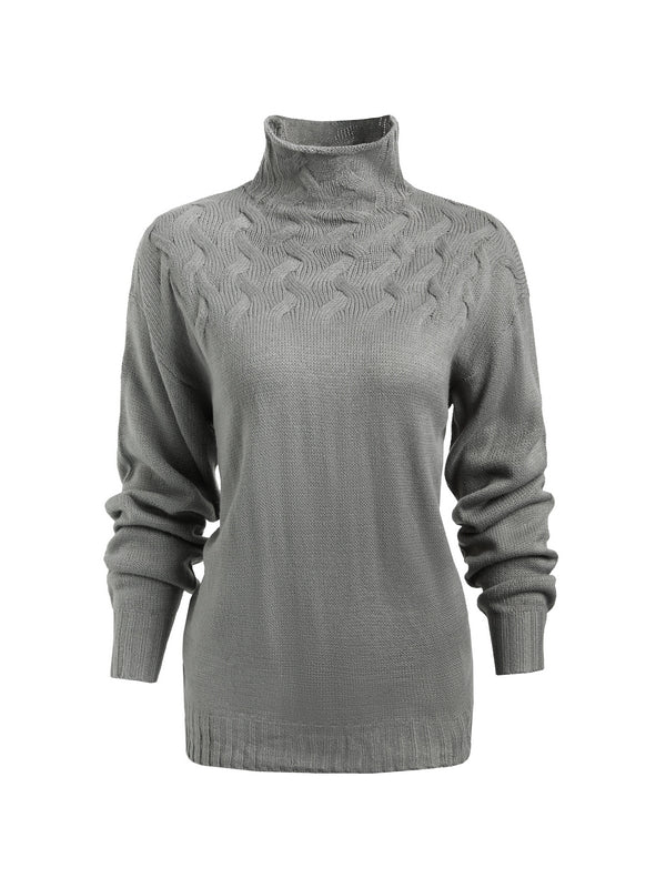 Solid Cable Knit Splice Turtleneck Sweater