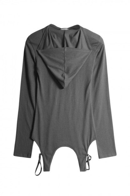Dark American Studded Hooded V-neck Loose T-shirt
