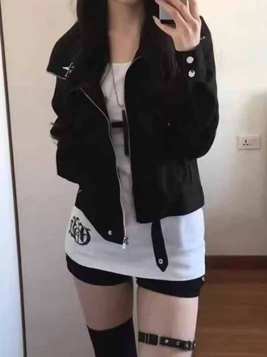 Solid Color Zipper Detail Jacket