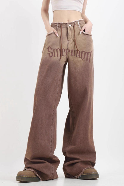 Gradient High Waist Vintage Wide Leg Frayed Jeans