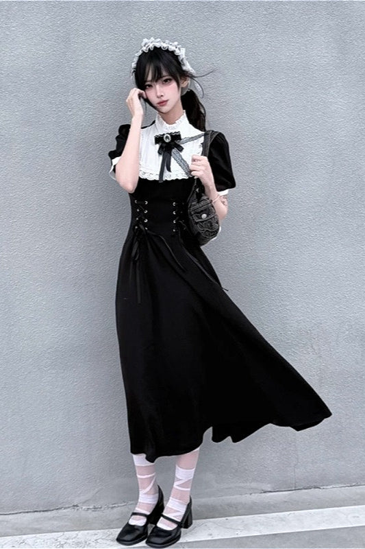 Gothic Lace Panel Slim Fit Midi Dress